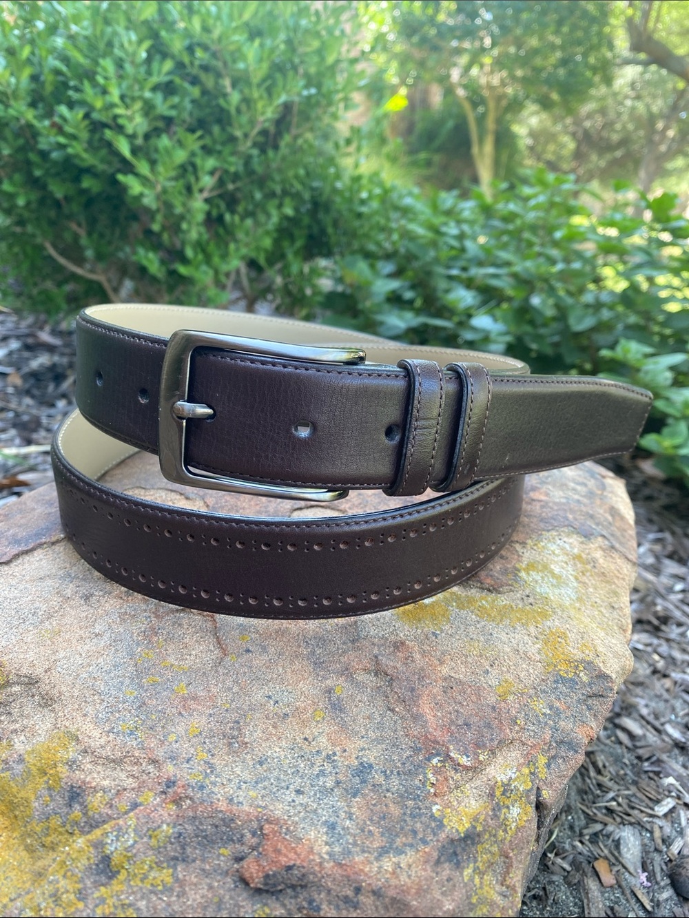 Mezlan Brown Leather Belt  w/ Perforated Brogue Edge Made in Spain Size 40